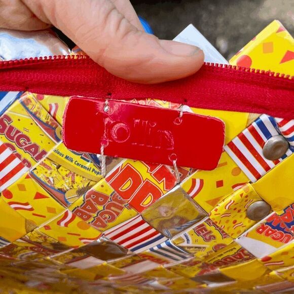 Nahui Ollin Y2K Candy Wrapper Purse Bag Red Handles Sugar Daddy Wrapper Design - Picture 10 of 10